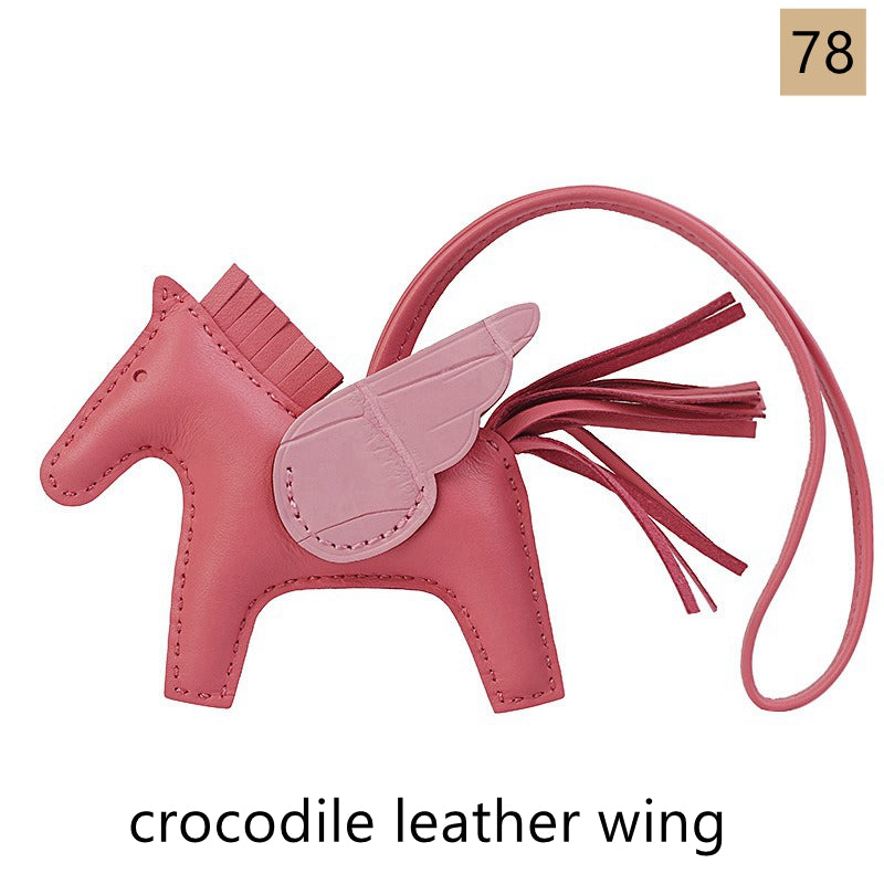 Lambskin Leather Bag Charm, Mini Flying Horse, with crocodile leather wing