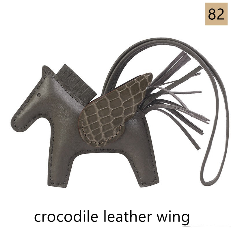 Lambskin Leather Bag Charm, Mini Flying Horse, with crocodile leather wing