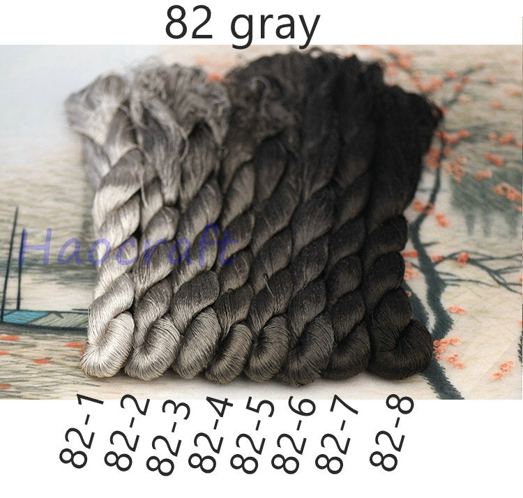 100% Mulberry Silk Embroidery Thread Skeins, Gray, Black, White, 400meters