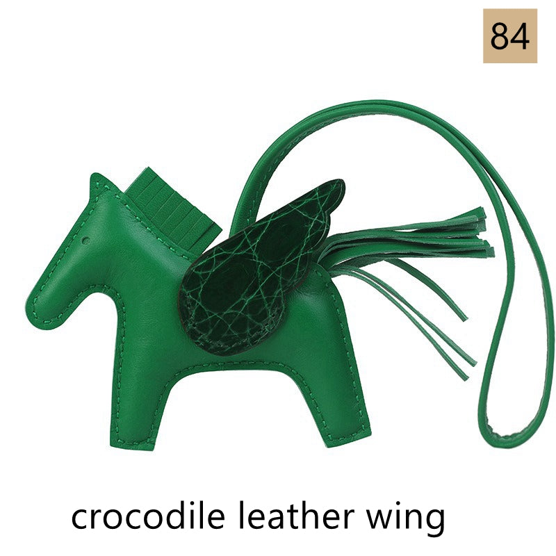 Lambskin Leather Bag Charm, Mini Flying Horse, with crocodile leather wing