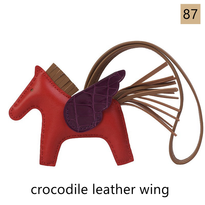 Lambskin Leather Bag Charm, Mini Flying Horse, with crocodile leather wing