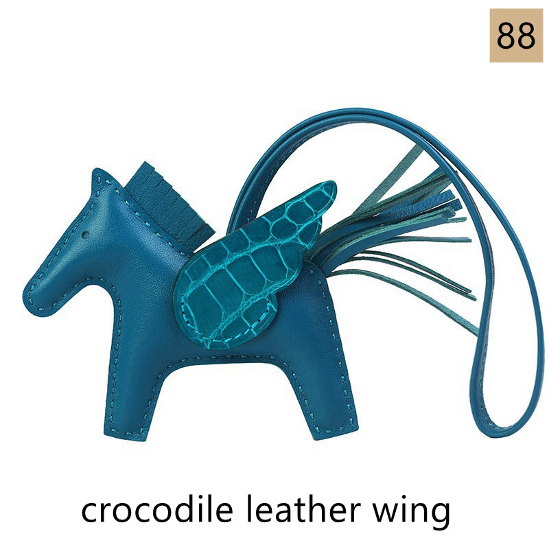 Lambskin Leather Bag Charm, Mini Flying Horse, with crocodile leather wing