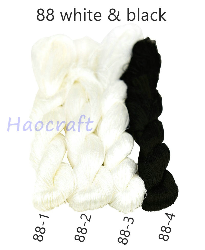 100% Mulberry Silk Embroidery Thread Skeins, Black, White, 400meters