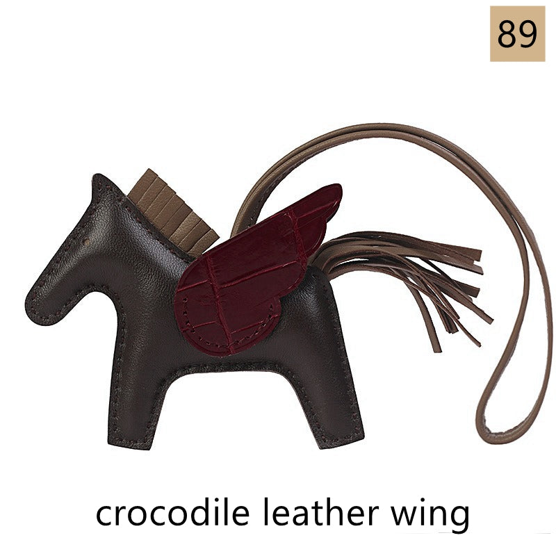 Lambskin Leather Bag Charm, Mini Flying Horse, with crocodile leather wing