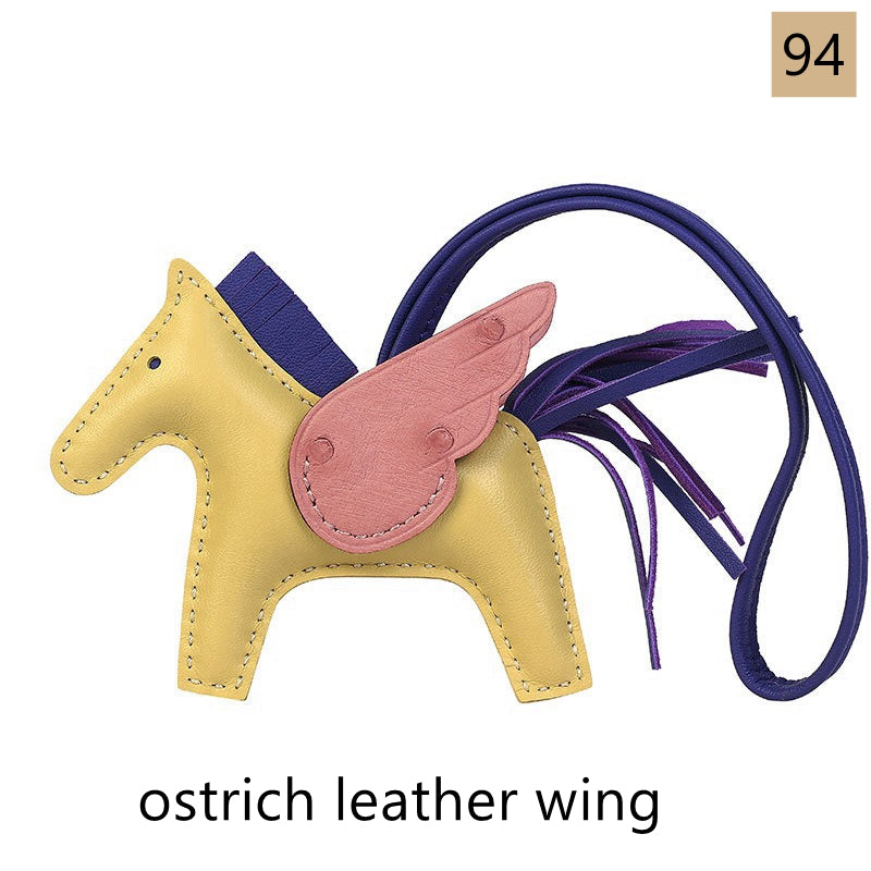 Lambskin Leather Bag Charm, Mini Flying Horse, with crocodile leather wing