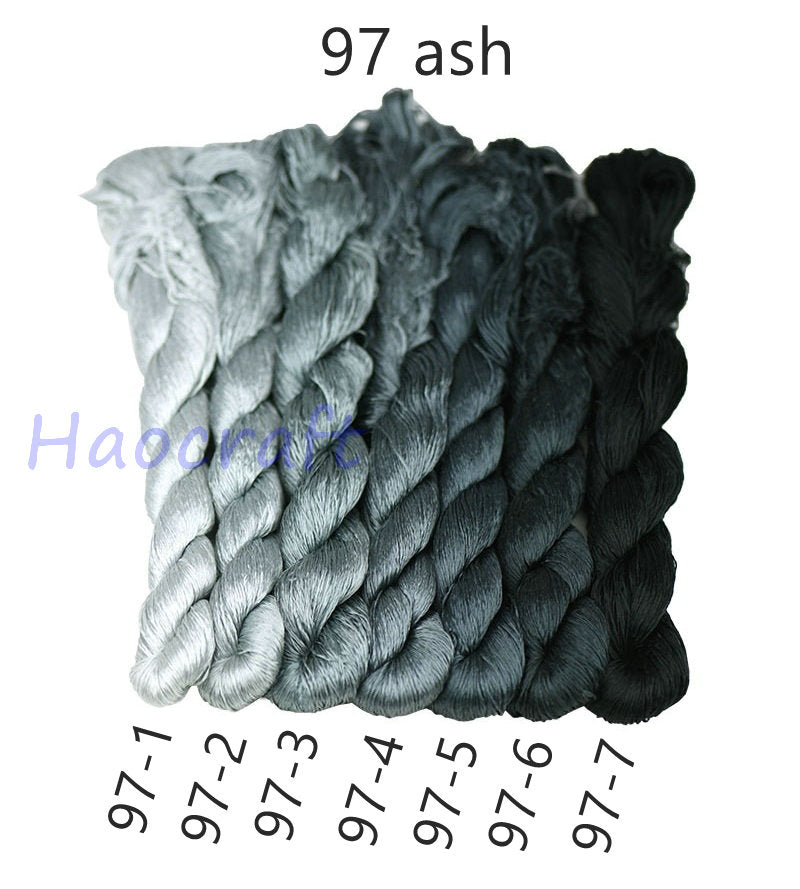 100% Mulberry Silk Embroidery Thread Skeins, Gray, Black, White, 400meters