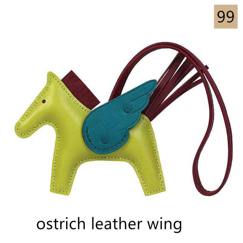 Lambskin Leather Bag Charm, Mini Flying Horse, with crocodile leather wing