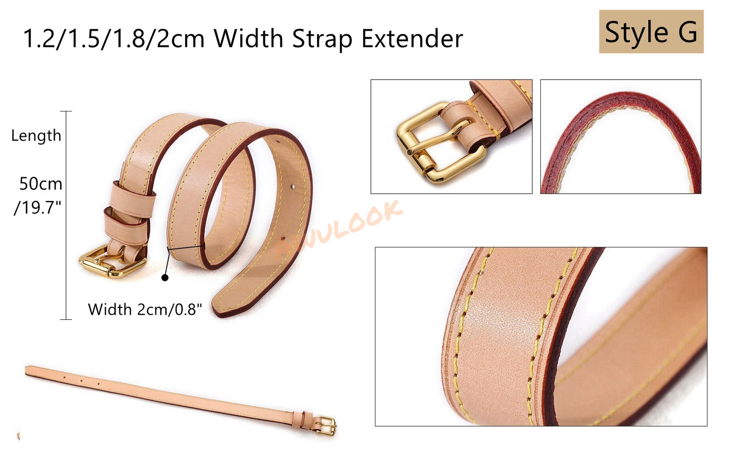 Vachetta Leather Bag Strap-Apricot, Multi Styles, Neverful bag acc