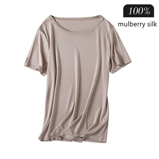 Women 100% Silk T-shirt, Round Neck