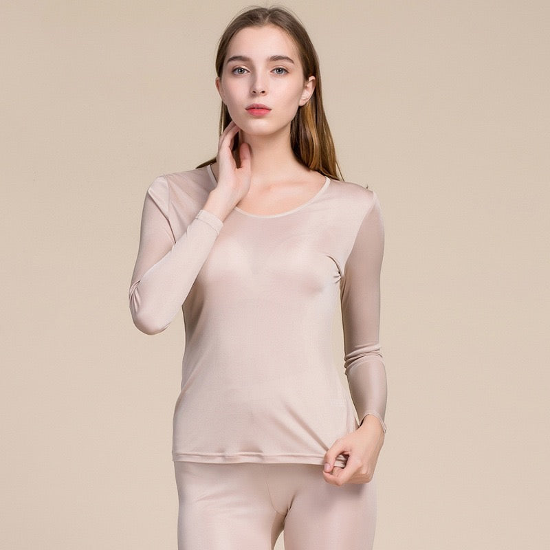 Ensemble de sous-vêtements thermiques 100% soie de mûrier pour femmes