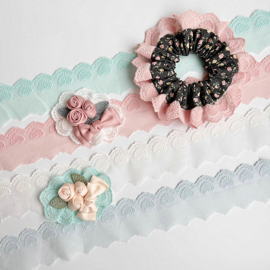 Cotton Lace Trim, Eyelet Embroidery Cotton Lace, DIY Lace Scrunchie-Heart