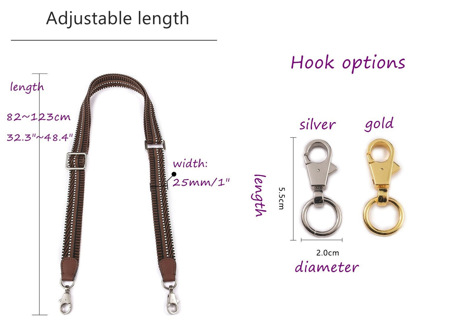 Adjustable 1"/25mm Sangle bag strap, 31 patterns