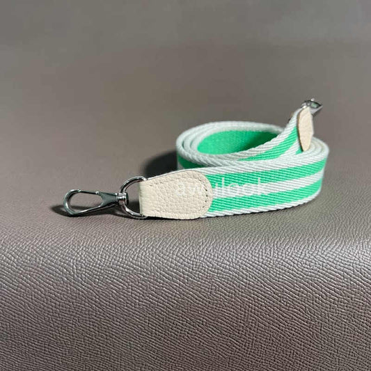 Custom 1"/25mm Canvas Bag Strap for Evelyne/Kelly bag- green white stripe