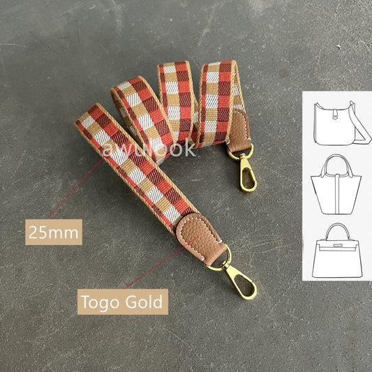 Custom 1"/25mm Maxi Quadrille Bag Strap for Evelyne/Kelly- light coffee