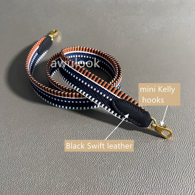 Custom 1"/25mm Canvas Bag Strap for mini Kelly- navy orange