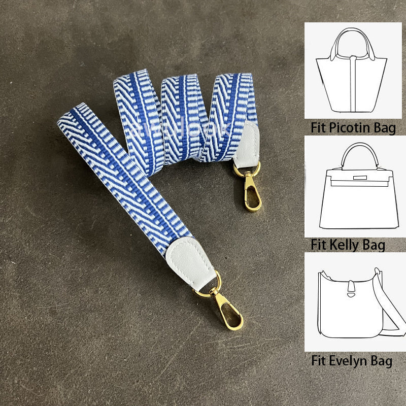 Custom 1"/25mm Canvas Bag Strap for Evelyne/Kelly- blue white