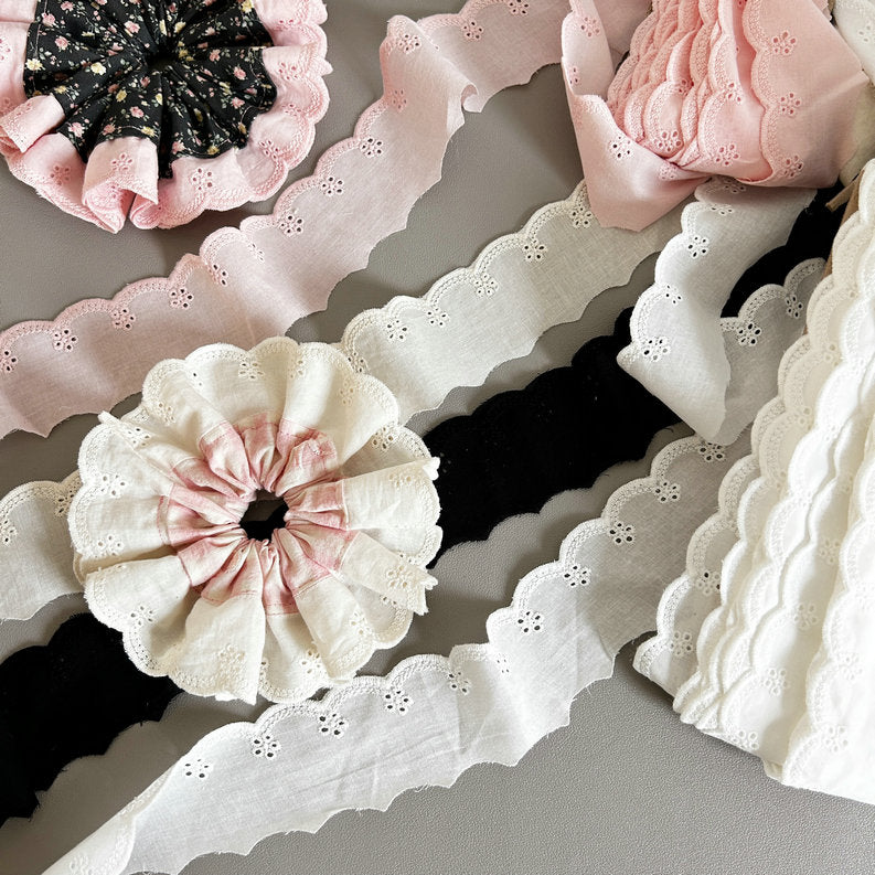 Cotton Lace Trim, Eyelet Embroidery Cotton Lace, DIY Lace Scrunchie