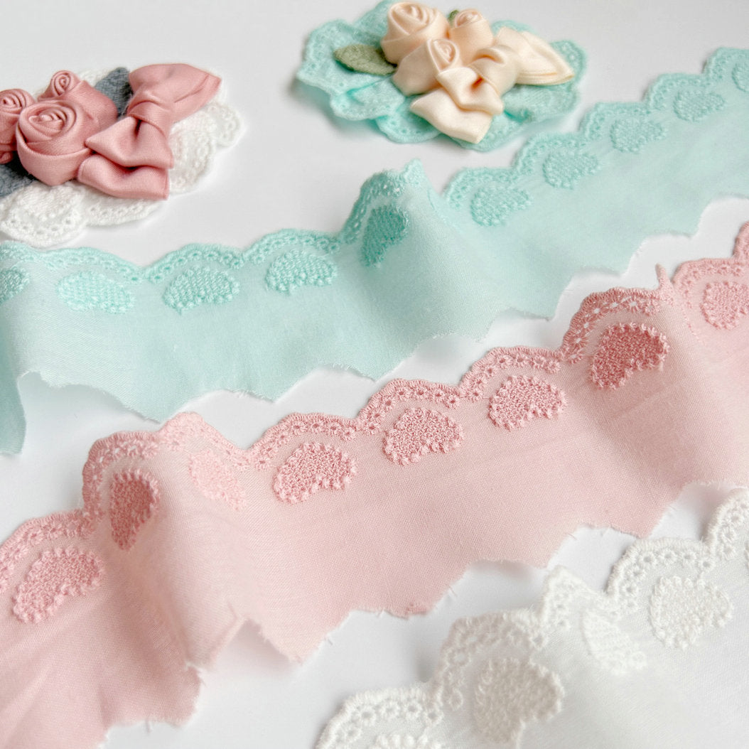 Cotton Lace Trim, Eyelet Embroidery Cotton Lace, DIY Lace Scrunchie-Heart