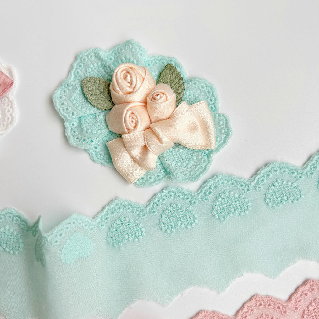 Cotton Lace Trim, Eyelet Embroidery Cotton Lace, DIY Lace Scrunchie-Heart