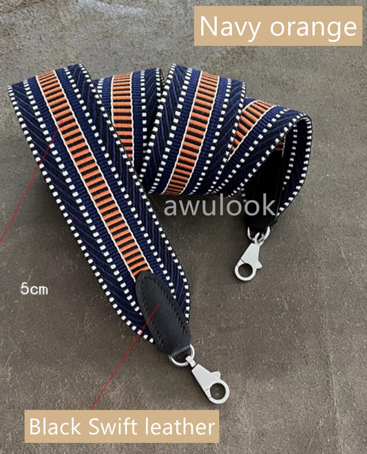 Customized 50mm Sangle Cavale Bag Strap for kelly/evelyne- navy orange