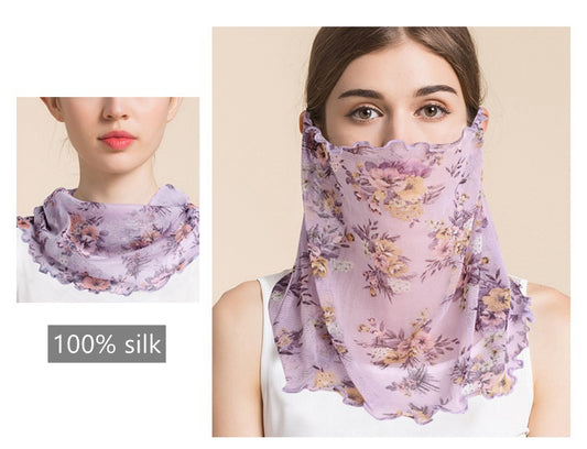 Patterned Silk Mask Scarf, Neck Gaiter, UV Protection