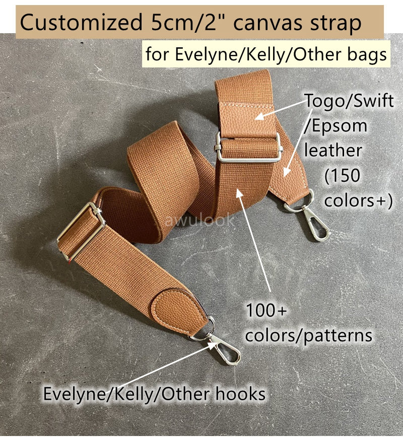Customized 5cm/2" Widen Canvas Strap for Evelyne/Kelly- Gold