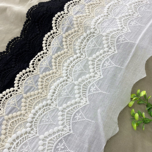 Embroidered Cotton Lace Trim, Scalloped Border Trim