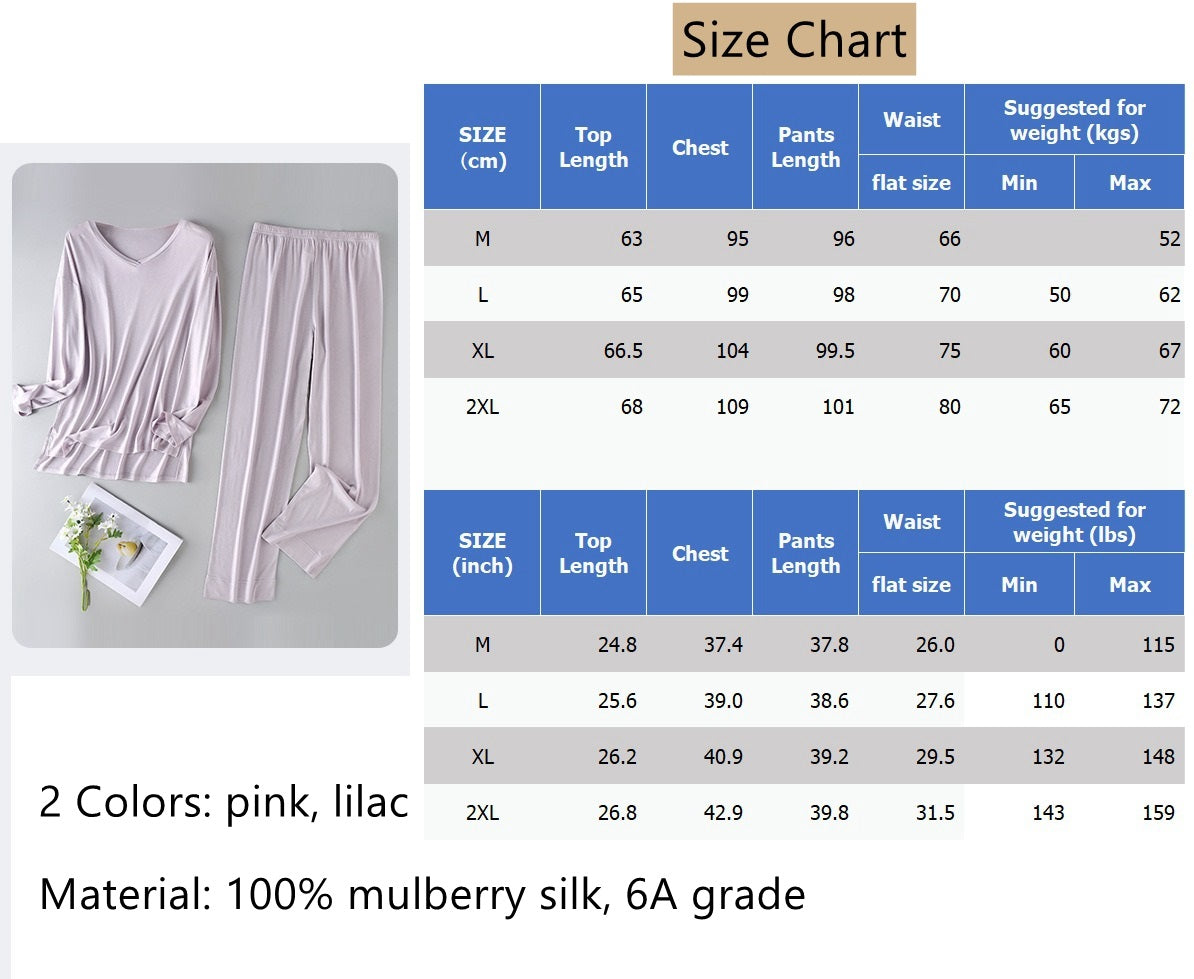 Women 100% Mulberry Silk Pajamas Set/Top/Pants, V Neck