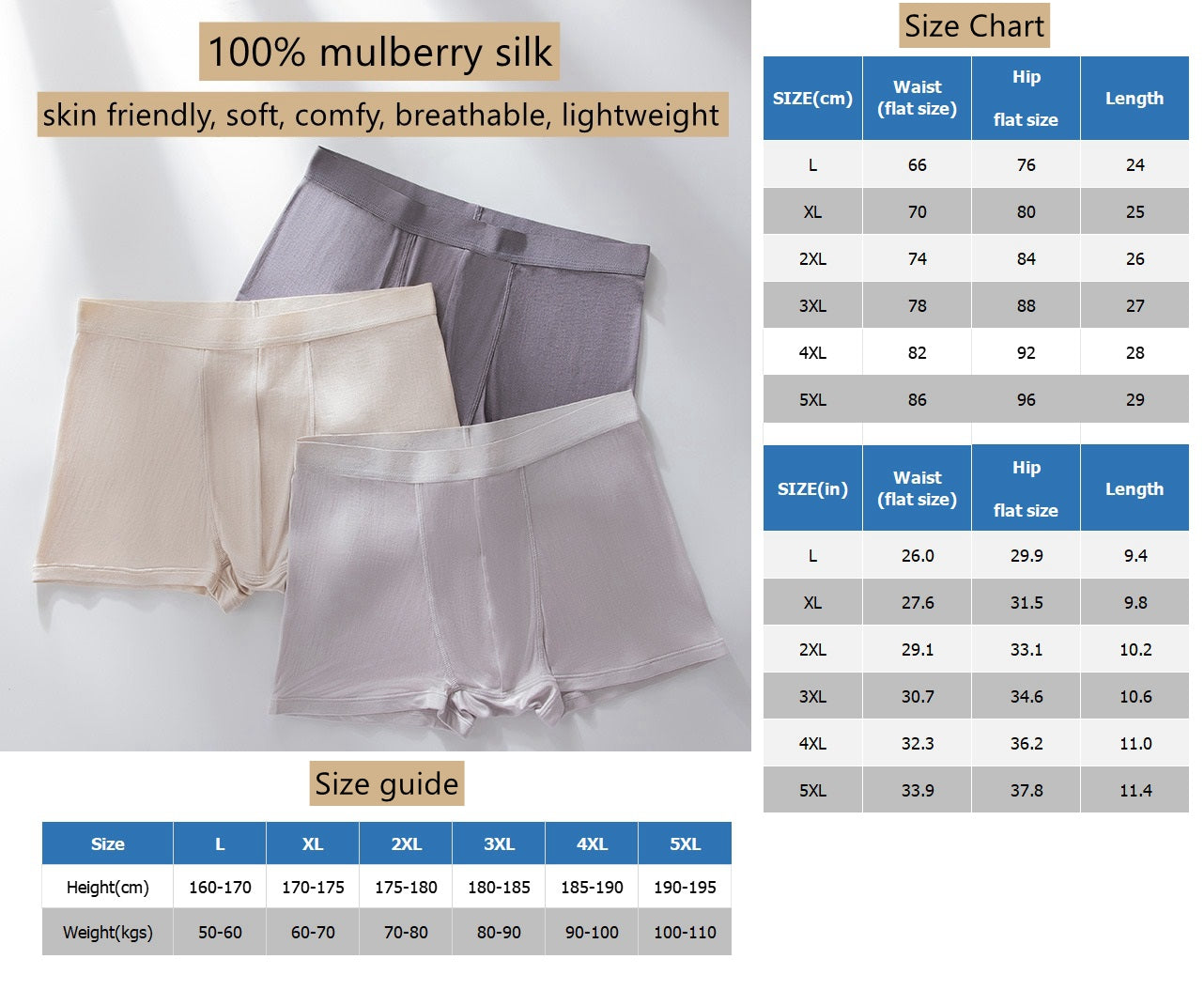 Herren-Boxershorts aus 100 % gestrickter Seide