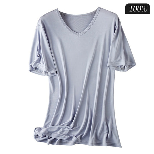 Men 100% Mulberry Silk V neck T-shirt