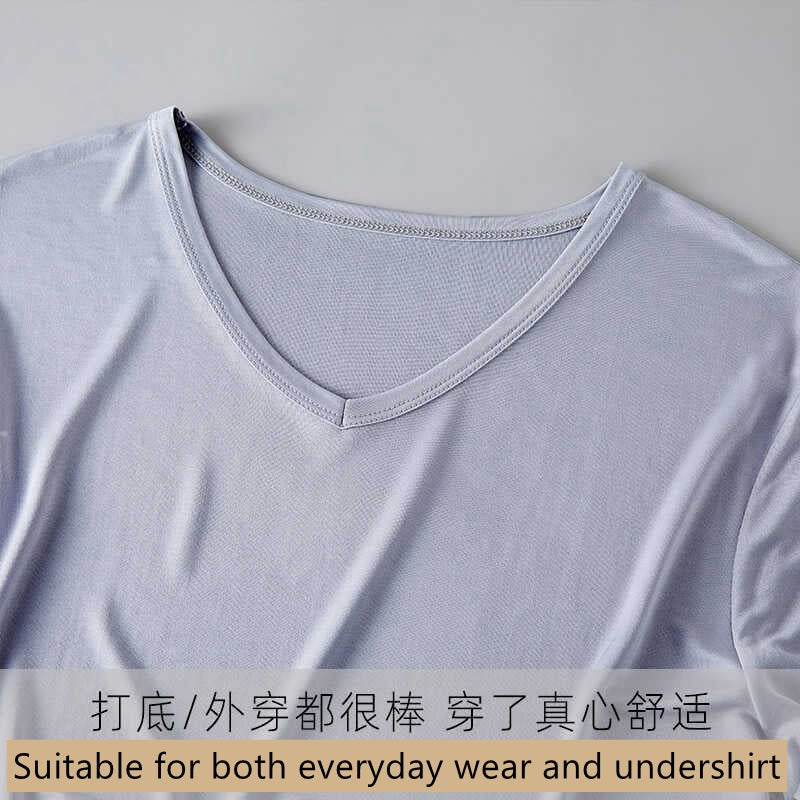 Men 100% Mulberry Silk V neck T-shirt