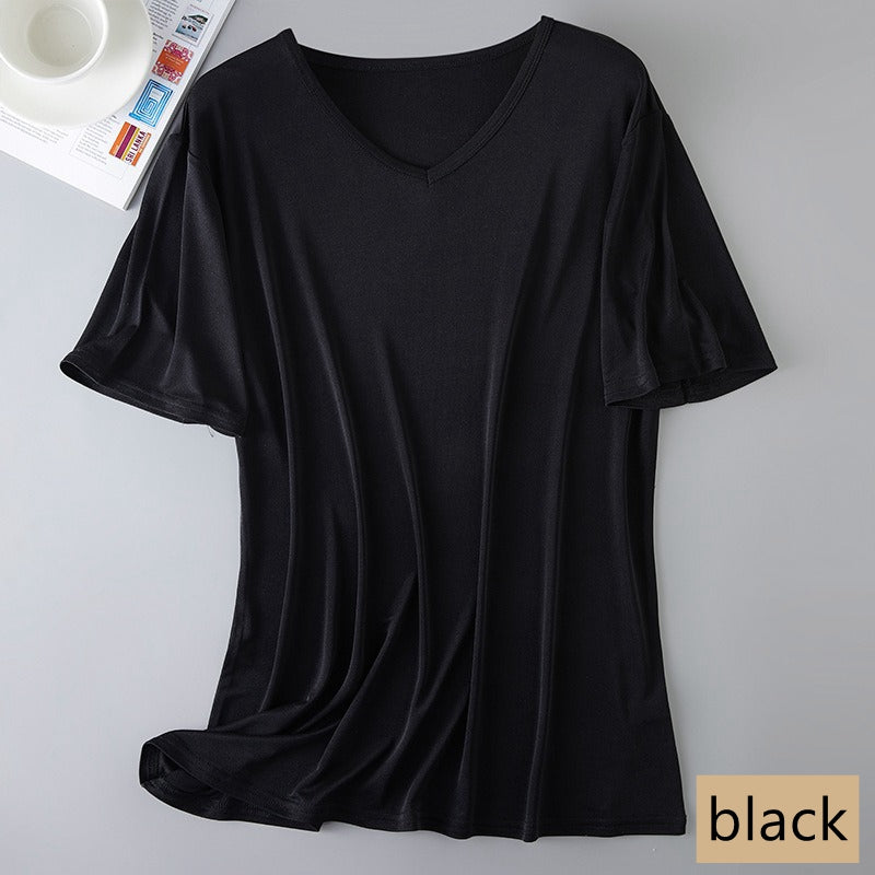 Men 100% Mulberry Silk V neck T-shirt