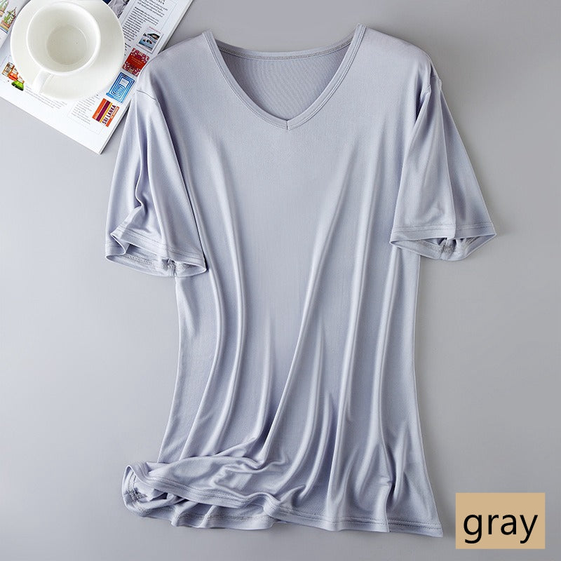 Men 100% Mulberry Silk V neck T-shirt