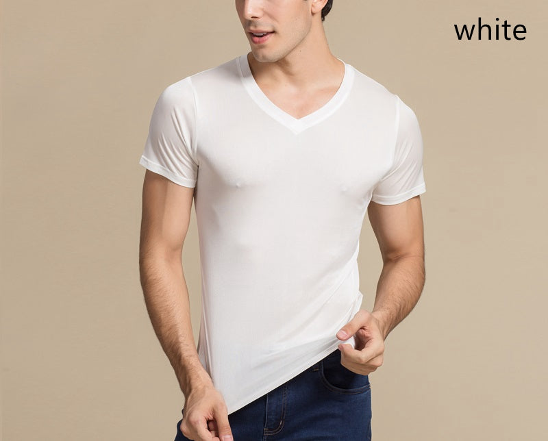 Men Mulberry Silk V neck T-shirt