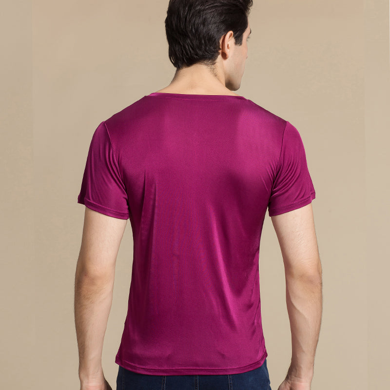 Men Mulberry Silk V neck T-shirt