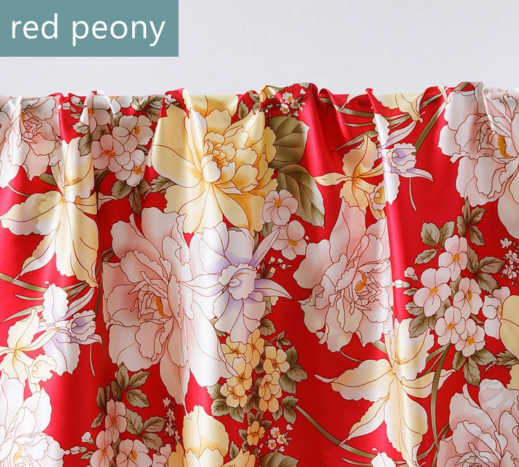 Peony Flower Printed Silk Charmeuse - Awulook