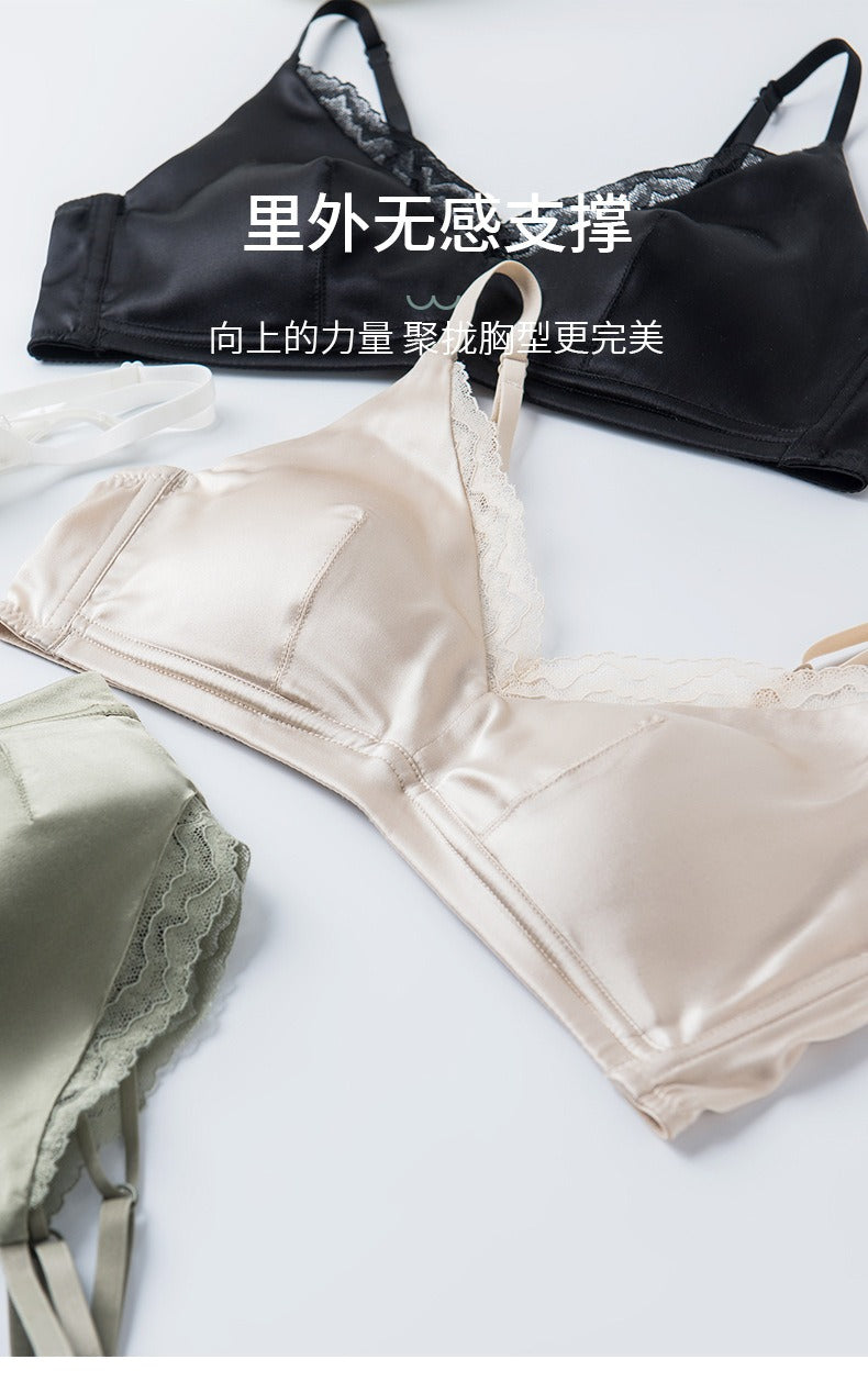 2024 New IN French Style Women Silk Bra Lace Trim