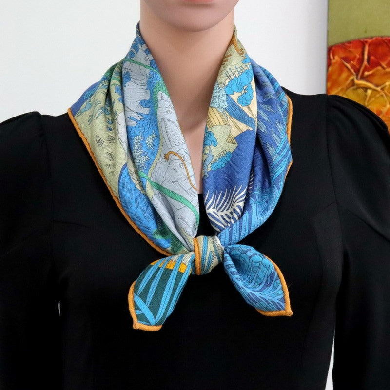 70cm Square Silk Cashmere Scarf, Double-sided printed