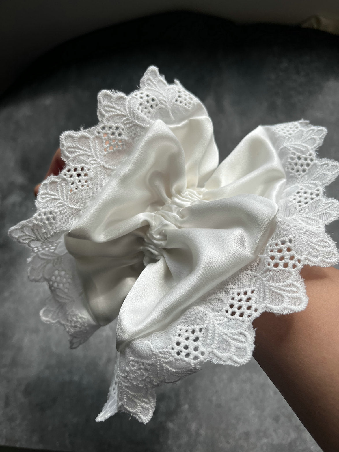 Oversized White Silk Lace Scrunchie