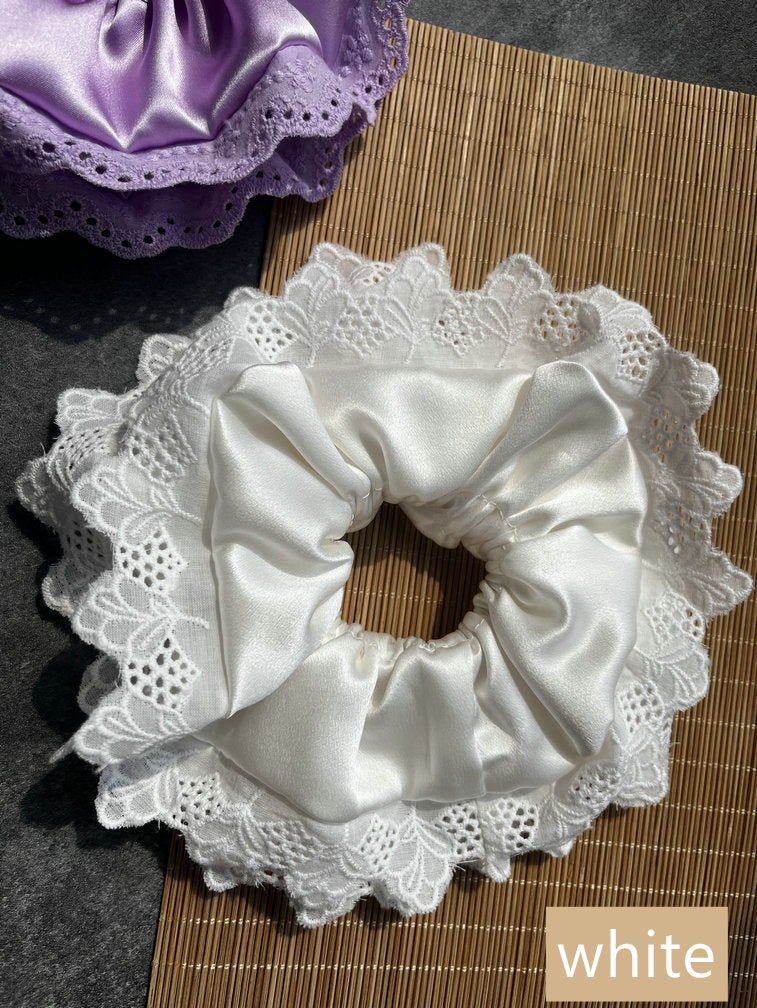 Oversized White Silk Lace Scrunchie