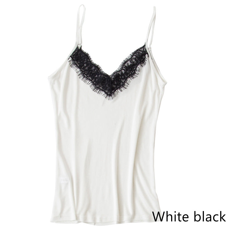 Women Knit Silk Camisole, Eyelash Lace Trim