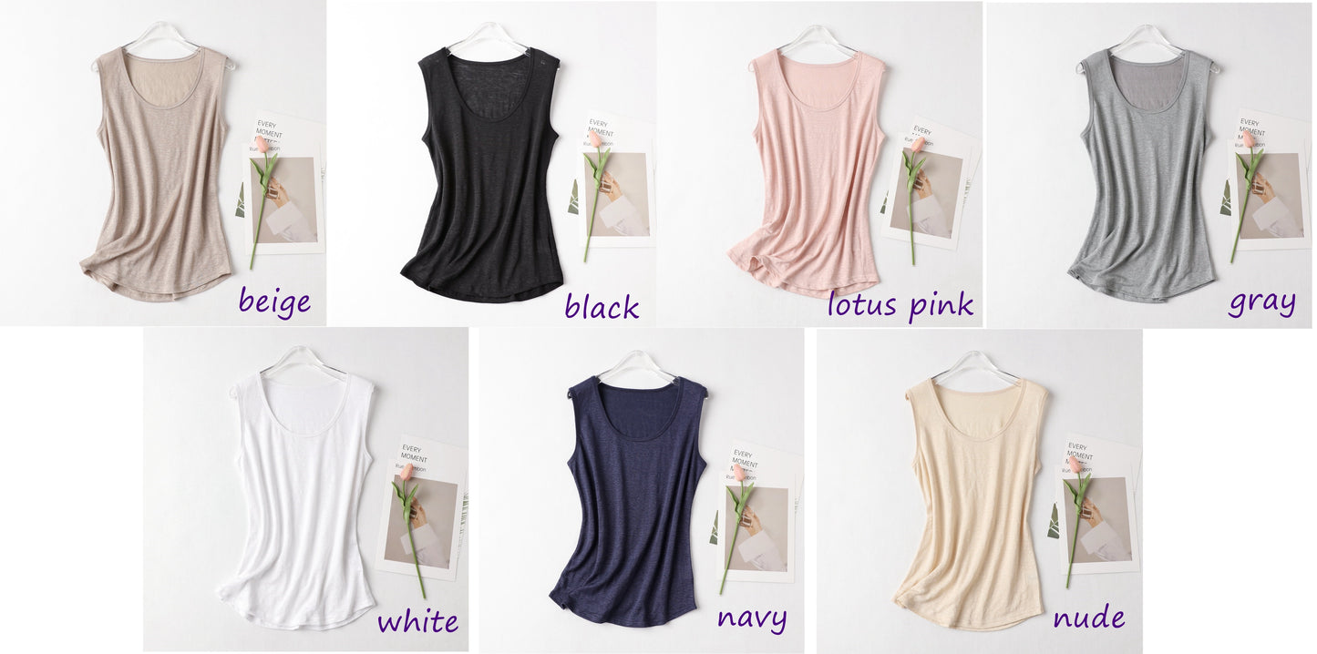 Women Silk Linen Tank Top, 7 Colors