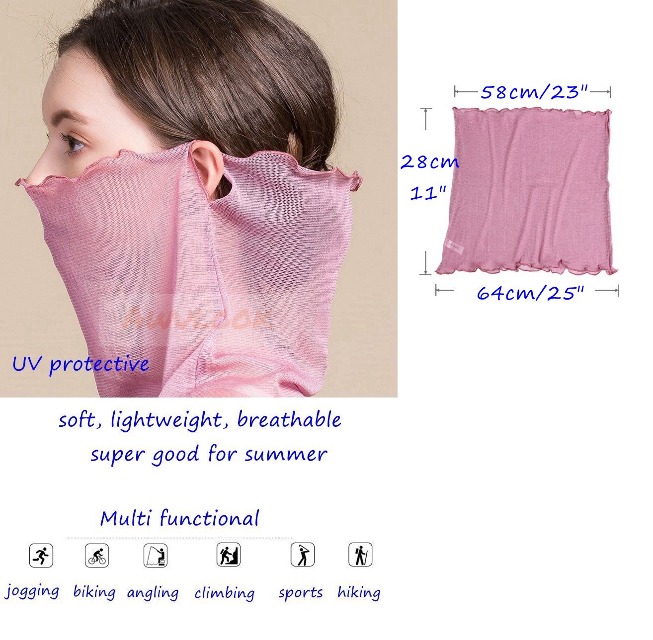 Silk Mask Scarf, Neck Gaiter, UV Protection