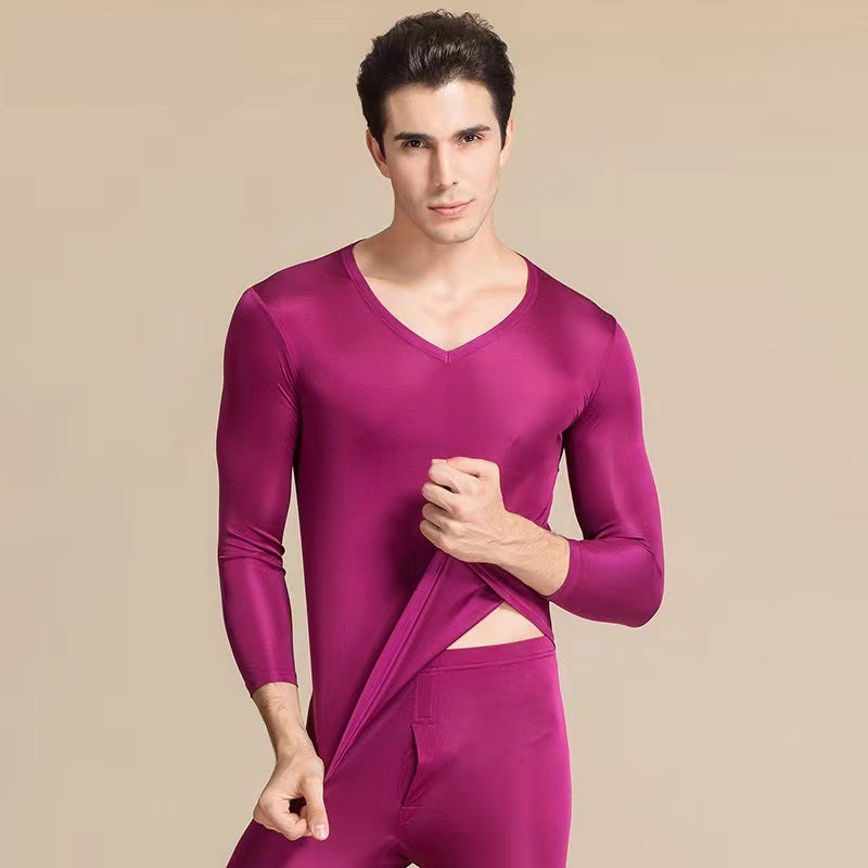 MEN Mulberry Silk Thermal Set/Leggings/Top, V neck