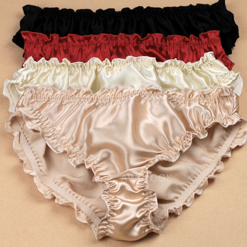 Women Silk Ruffled Pantie, Mid-waist