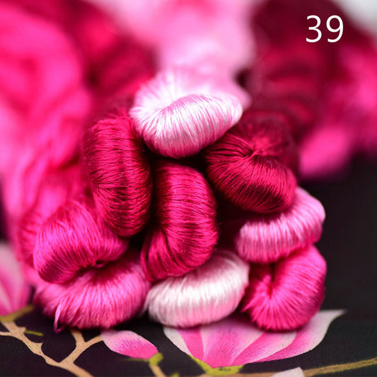 100% Mulberry Silk Embroidery Thread Skeins, Pink Colors, 400meters
