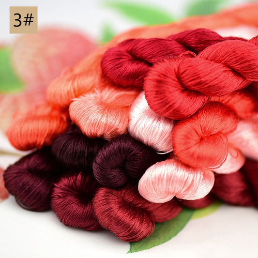 100% Mulberry Silk Embroidery Thread Skeins, 3# red colors
