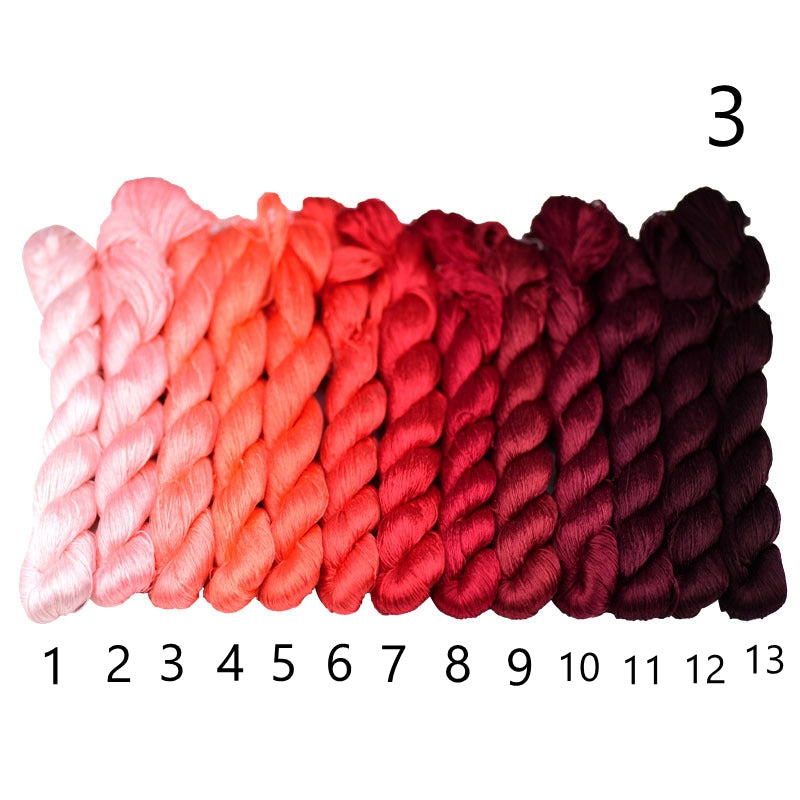 100% Mulberry Silk Embroidery Thread Skeins, 3# red colors