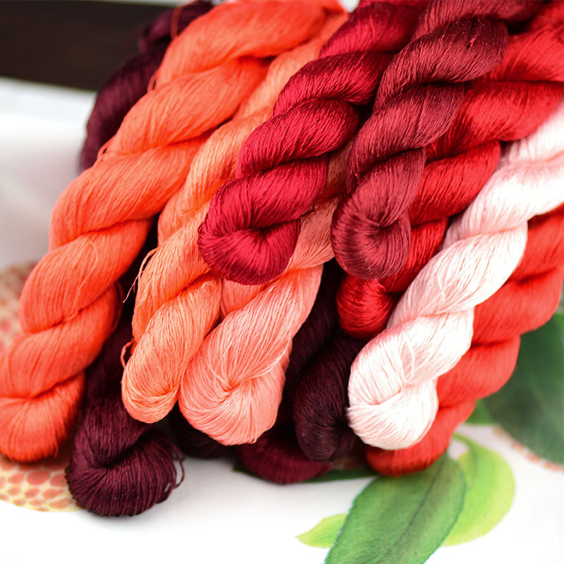 100% Mulberry Silk Embroidery Thread Skeins, 3# red colors