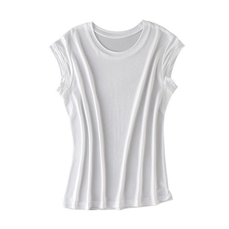 Women's Round Neck Short Silk T-shirt, 100% Silk